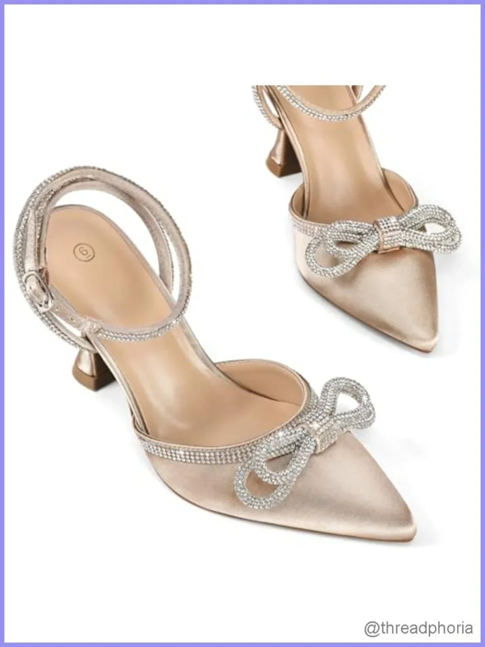 Women Kitten Heel Satin Rhinestone Bow Pumps Adjustable Ankle Strap Dress Shoes